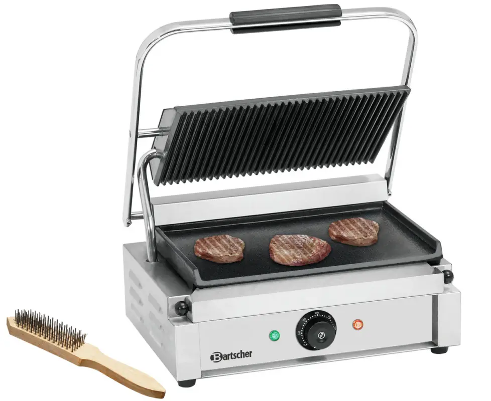 Bartscher Paninigrill 1GR | Geribbeld/Glad | Grillplaten Gietijzer/Geëmailleerd | 410x400x200mm Voordeelprijs