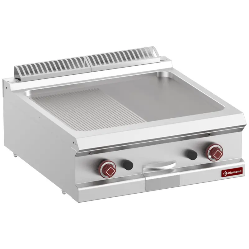 Direct Beschikbaar Diamond Bakplaat | OPTIMA 700 | Gas | Glad/Gegroefd Oppervlak | 14kW | Piëzo Ontsteking | 700x700x250/320mm