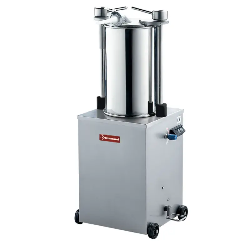 Beperkt Aanbod Diamond Hydraulische Verticale Worstenvuller | RVS | 25L | Wielen | Cilinder Ø200x495mm | 565x450x1160mm