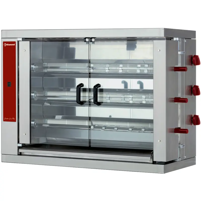 Op = Op Diamond Kippenspit | Elektrisch | 2 Spitten | Voor 6 Kippen | 4.4kW | 400V | 800x400x555mm Showroommodel, extra scherp geprijsd!