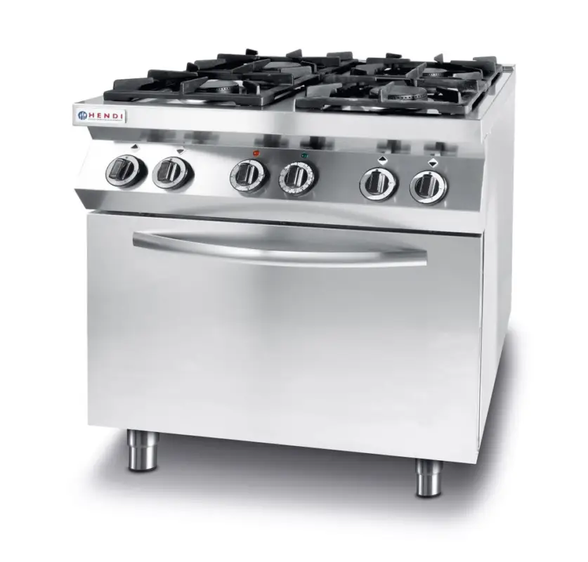 Hendi Gasfornuis 4 Pits + Heteluchtoven GN 1/1 | Kitchen Line | Gas/Elektrisch | 19kW + 3kW | 230V | 800x722x900mm Finale Uitverkoop