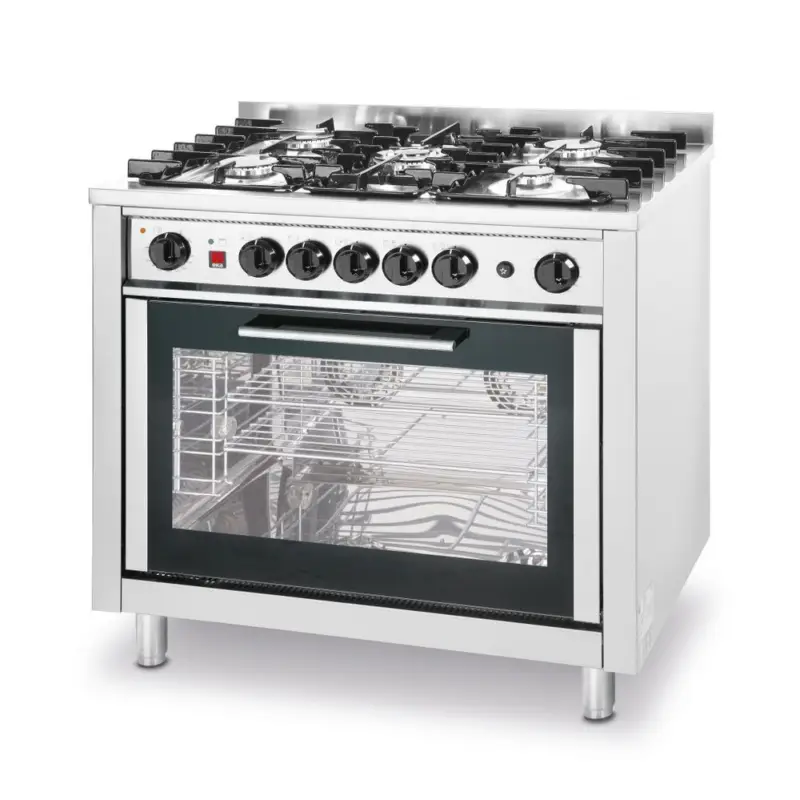 Hendi Gasfornuis Kitchen Line | 5 Pits + Elektrische Oven | 14,3kW | Zilver | 230V/2900W | 900x653x910mm Beste Prijs
