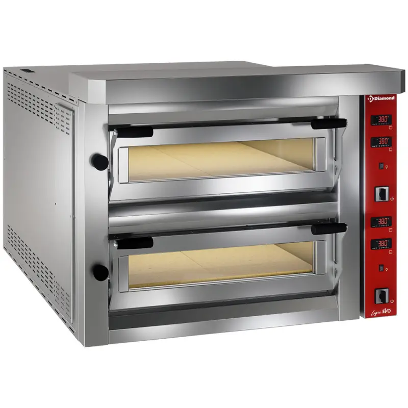 Diamond Pizzaoven | Elektrisch | 2x 6 Pizza’s Ø350mm | ≤400°C | 400V | Stapelbaar | 1060x1240x730mm Uitverkoop