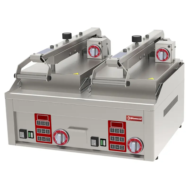 Diamond Mossel-Contactgrill | Dubbel | Verchroomd Glad Oppervlak | 50–300°C | 12 kW | 4x 230V | 658x762x470mm Beperkt Aanbod