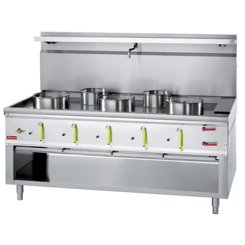 Voordeelprijs Diamond Wok Fornuis | 5 Branders + Watergordijn | 2180x900x760/1300mm