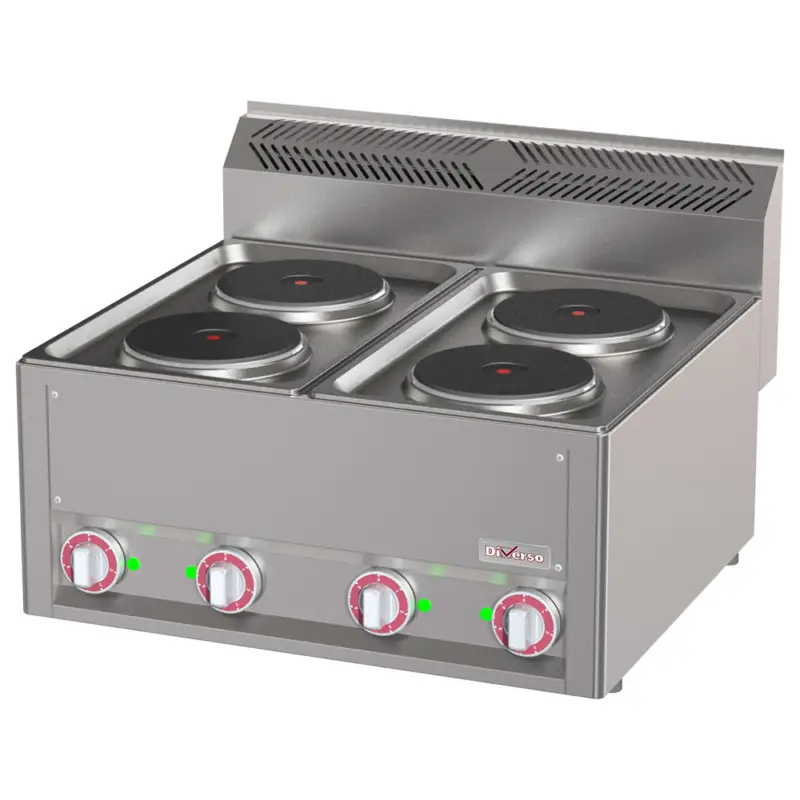 Diverso by Diamond Fornuis | COOKING LINE 600 | Elektrisch | 4 Kookpunten Ø180 | 8kW | 400V | 660x600x290/435mm Tijdelijk Beschikbaar