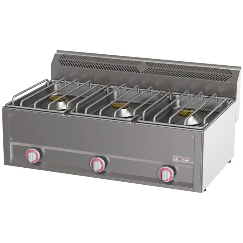 Diverso by Diamond Fornuis | COOKING LINE 600 | Gas | 3 Branders 3x 8kW | Waakvlam | 990x600x290/435mm Beperkt Aanbod