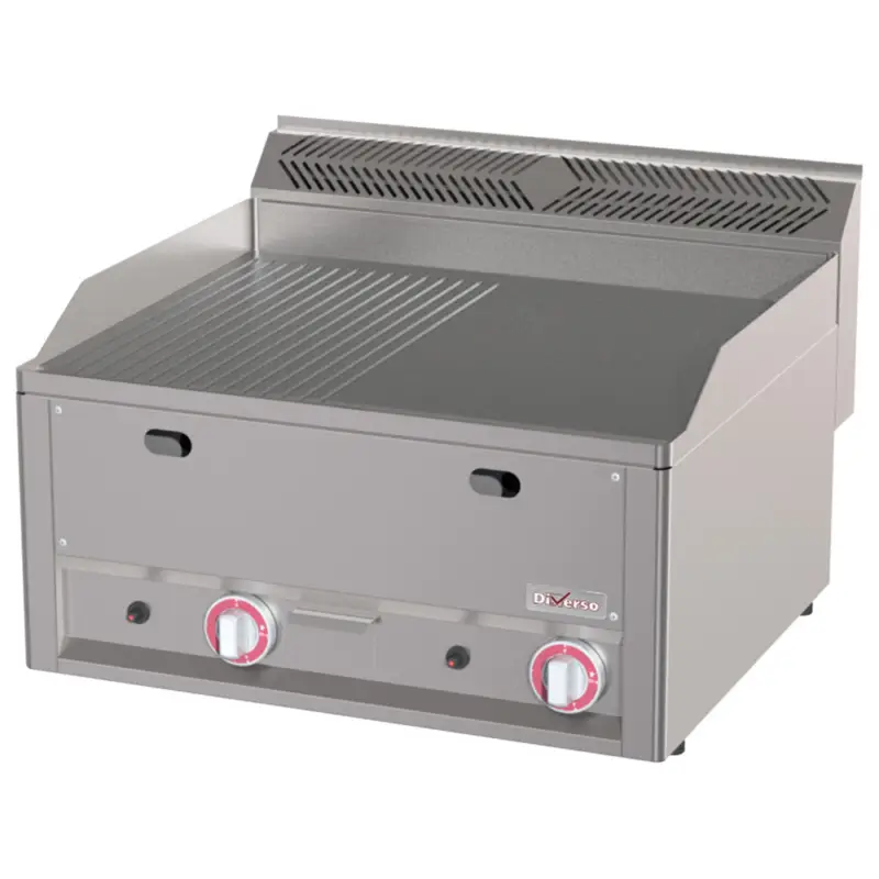 Nieuw Diverso by Diamond Bakplaat | COOKING LINE 600 | Gas | Glad/Gegroefd Oppervlak | 50°C/300°C | 8kW | Piëzo Ontsteking | 660x600x290/435mm