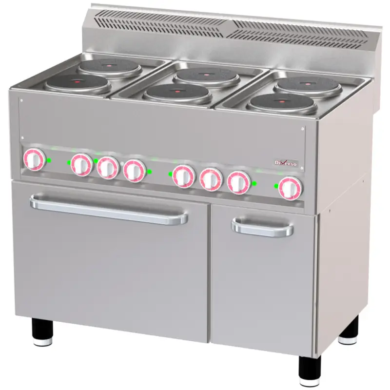 Express Levering Diverso By Diamond Fornuis + Heteluchtoven | COOKING LINE 600 | Elektrisch | 6 Kookpunten + 1/1 GN Oven | 15.13kW | 400V | Neutraal Vak | 990x600x890/1035mm