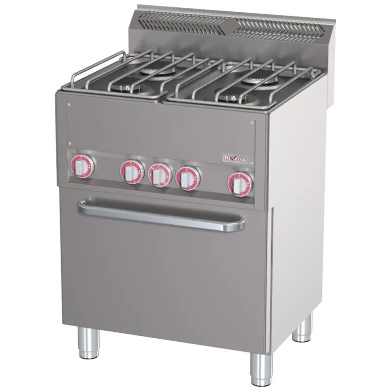 Diverso by Diamond Fornuis + Heteluchtoven | COOKING LINE 600 | Gas | 4 Branders 2x 3kW + 2x 3.6kW + 1/1 GN Oven | 3.13kW | 230V | 660x600x890/1035mm Koop Online
