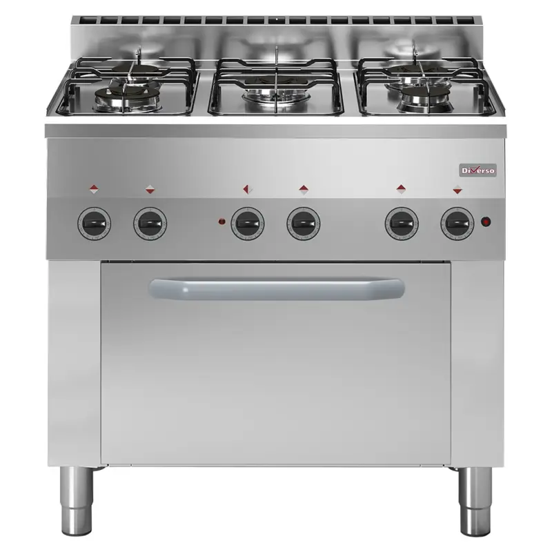 Diverso by Diamond Fornuis + Heteluchtoven | Gas/Elektrisch | 5 Branders + 1/1 GN Oven | 3kW | 230V | Elektrische Ontsteking | 900x600x850mm Premium