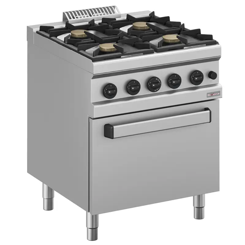 Diverso by Diamond Fornuis + Oven | Gas | 4 Branders + 2/1 GN Oven | 5.2kW | Waakvlam | 700x700x850mm Direct Verzonden