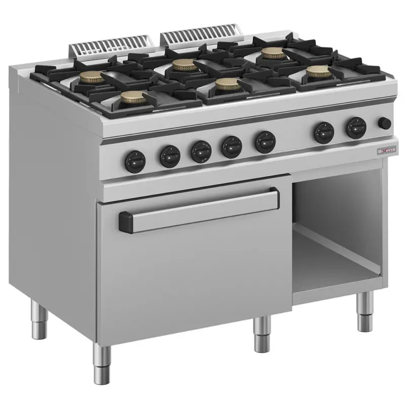Seizoensaanbieding Diverso by Diamond Fornuis + Oven | Gas | 6 Branders + 2/1 GN Oven | Waakvlam | Neutraal Vak | 1100x700x850mm