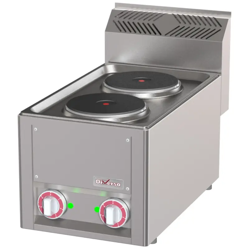 Op = Op Diverso by Diamond Fornuis | COOKING LINE 600 | Elektrisch | 2 Kookpunten Ø180 | 4kW | 400V | 330x600x290/435mm