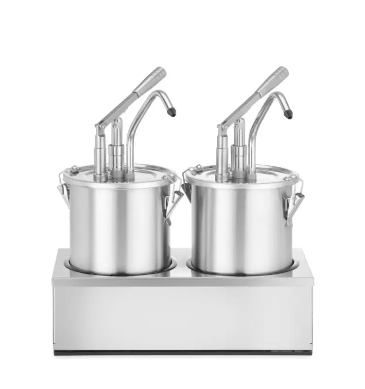 Hendi Sausdispenserset | RVS | 2x 5L | Portie 35ml | Incl. Houder | 400x200x440mm Fabrieksprijs