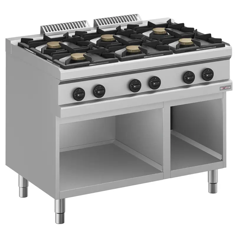Diverso By Diamond Horeca Fornuis | Gas | 6 Branders | Waakvlam | Open Onderkast | 1100x700x850mm Seizoensaanbieding