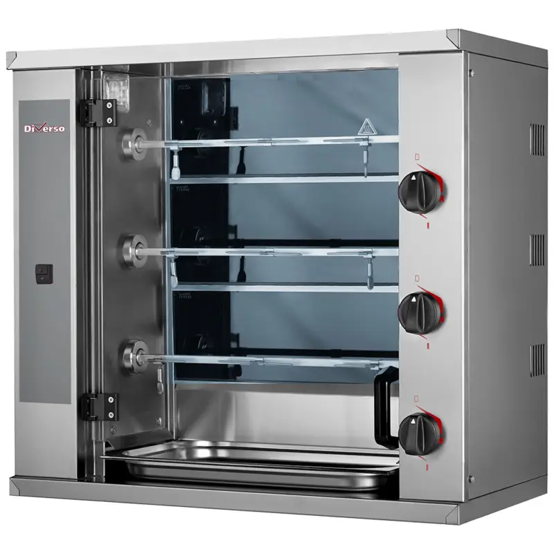 Veilige Betaling Diverso by Diamond Kippengrill | Small | Elektrisch | 3 Spitten | 9 Kippen | 400V | 800x400x735mm