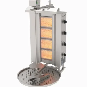Naomi Grills EC.O.4.G | Gas Döner Grill | 4 Branders | Boven motor | Max. 80 kg | 14–15 kW | 630x825x1135mm Tijdelijk Beschikbaar