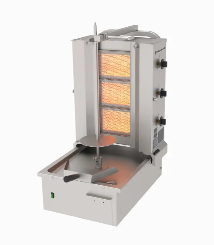 Naomi Grills EC.U.3.G | Gas Döner Grill | 3 Branders | Ondermotor | Max. 60 kg | 10–11 kW | 565x715x930mm Exclusieve Aanbieding