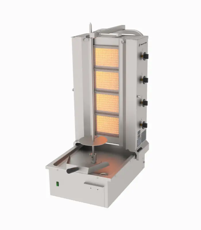 Direct Beschikbaar Naomi Grills EC.U.4.G | Gas Döner Grill | 4 Branders | Onder motor | Max. 80 kg | 14–15 kW | 575x715x1135mm