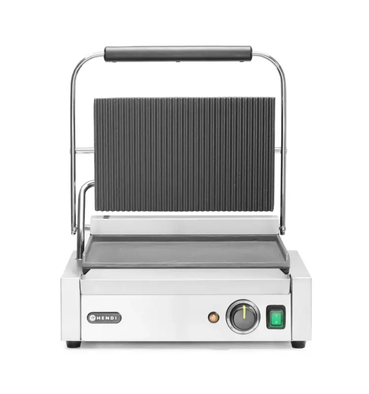 HENDI - Contactgrill - Panini - Geribd boven, glad onder - 230V/2200W Lage Kosten