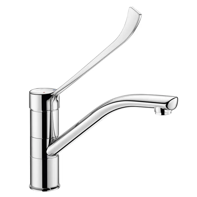 Delabie ergonomische Keukenkraan met verlengde ergonomische hendel 200 mm en draaibare uitloop 230mm Chroom Rechtstreeks Van De Fabrikant