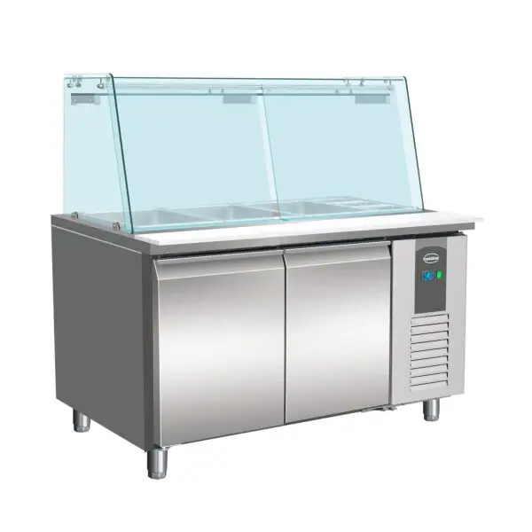 Tijdelijk Beschikbaar 700 koelwerkbank glas recht 2 deuren 3x 1/1 + 3x 1/6 gn pan