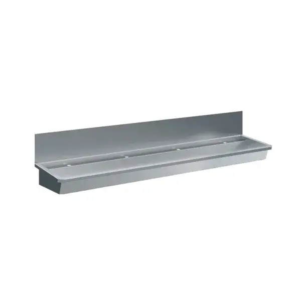 Aanbieding Rvs wasbak 4 kranen 2400mm nclusief afvoerplug en spatscherm, exclusief kranen