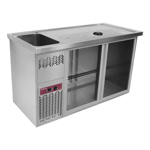 Exclusieve Aanbieding Bar toonbank met 2 compartimenten, afdruiprek + rooster, 1 spoelbak links.