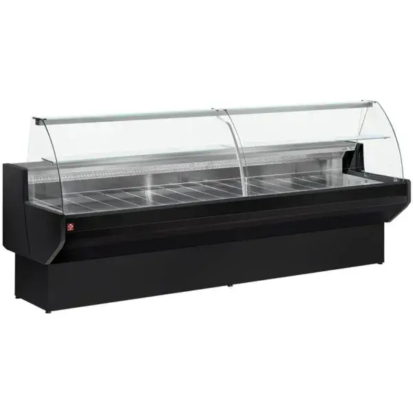 Gekoelde vitrinetoonbank met gebogen ruiten, met reserve - zwart Koop Online