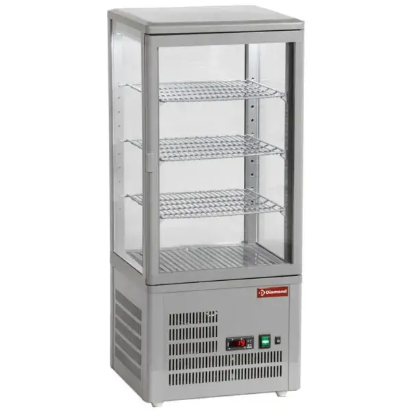 Vitrine tafelmodel geventileerd, 4 glazen zijden, 4 niveau "grey" Fabrieksprijs