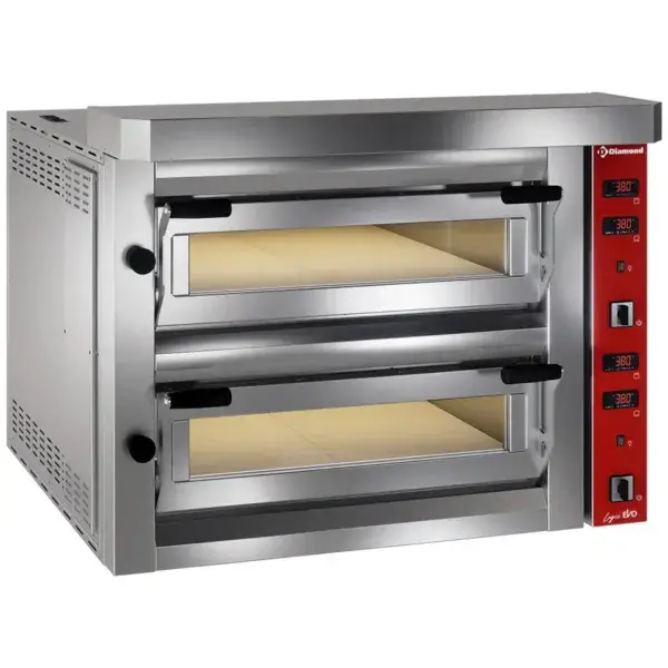 Elektrische pizzaoven, 2x 4 pizzas 350mm - full vuurvaste steen Fabrieksprijs