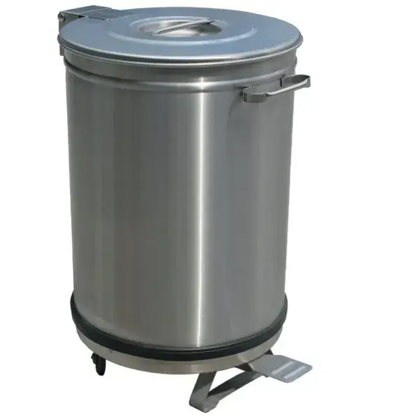 Diamond vuilnisbak RVS 18/10 AISI 304 50 liter met pedaal en wielen Beperkte Voorraad