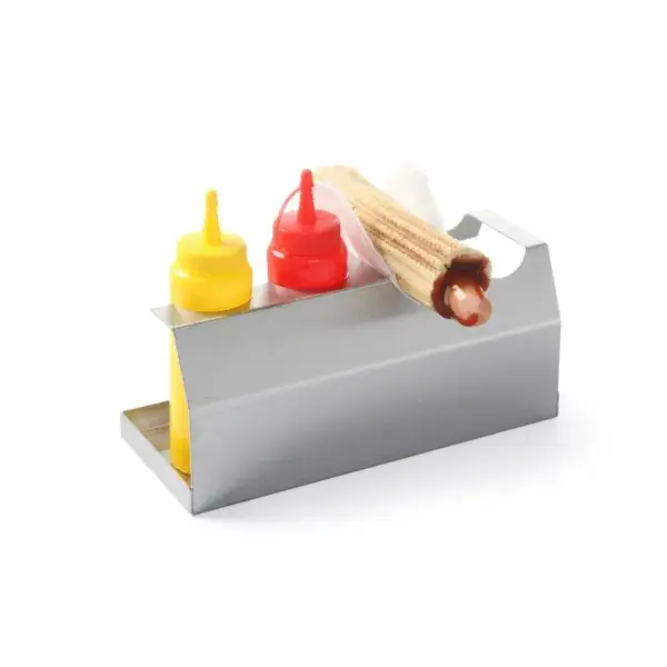 Hendi hotdog standaard 260x110x118mm met ruimte voor 2 broodjes en sausdispensers RVS Actieprijs