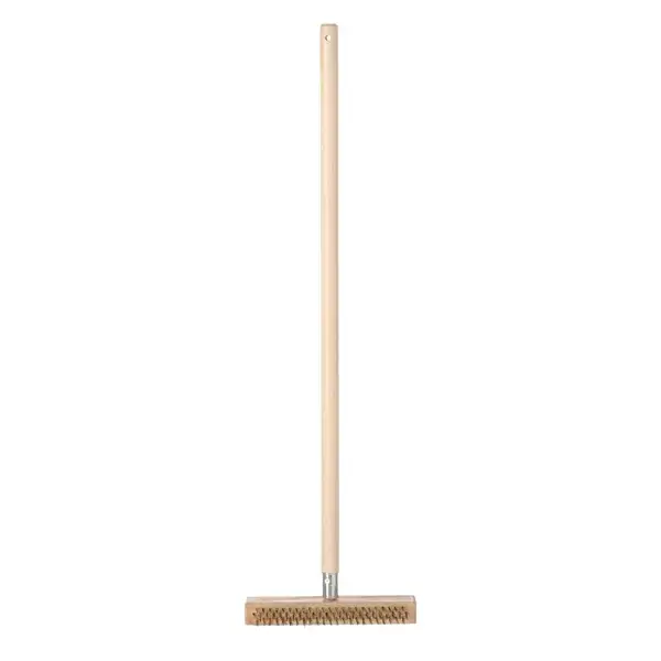 Hendi Pizza oven reinigingsborstel messingdraad 935x255mm met houten handvat en stalen schraper Voordeelprijs