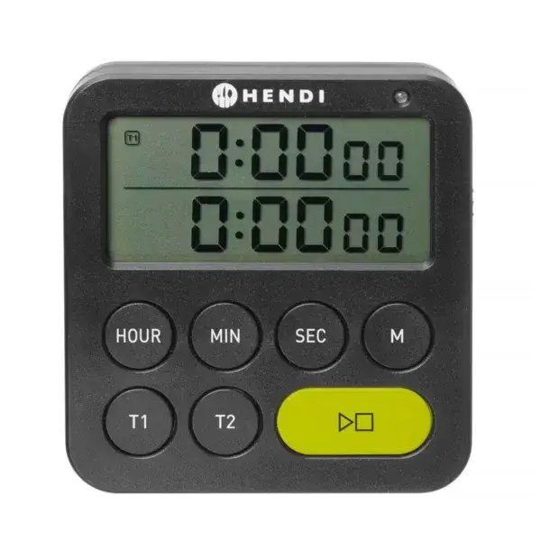 Merkproduct Hendi Timer dubbel zwart 82x20x86 mm met 3 alarmmodi en magneet