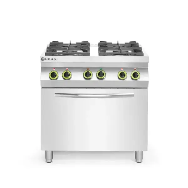 Hendi Gasfornuis 4-pits Kitchen Line met convectieoven GN 1/1 19 kW RVS 800x722x900 mm Actieprijs