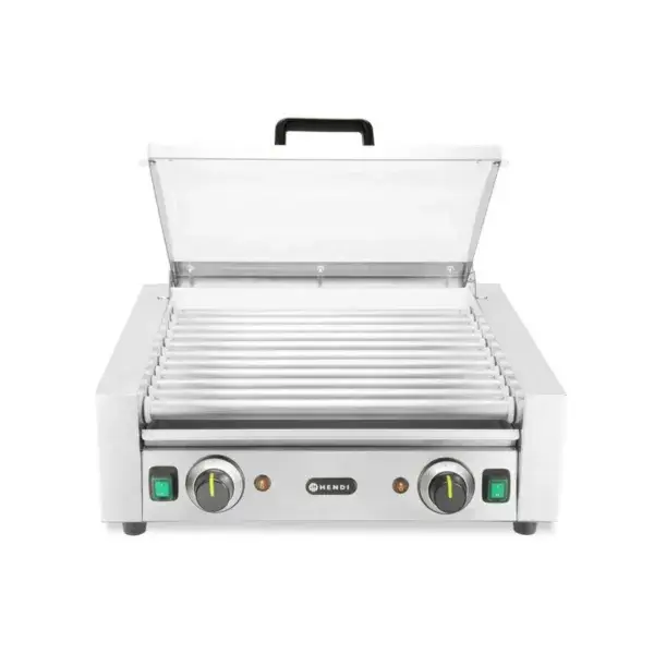 Snelle Levering Hendi Worstrolgrill 2 zones met energiebesparend glazen deksel 220-240V 980W 566x527x259mm