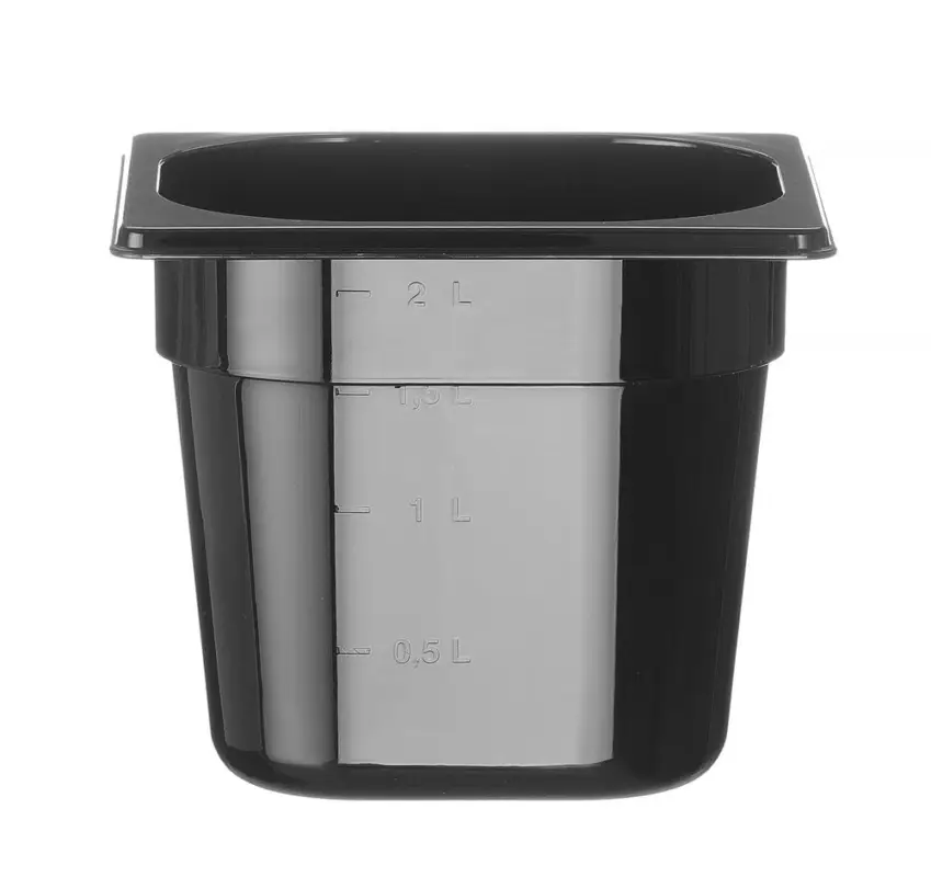 Koopje Container GN 1/6 Zwart Polycarbonaat, Hendi, Profi Line, GN 1/6, 2,4L, Zwart, 176x162x(h)150mm