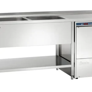 Veilige Betaling Bartscher Spoeltafel | 2 Spoelbakken Links + Bodemschap | Vaatwasser Rechts | 1800x700x850mm