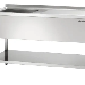 Bartscher Spoeltafel RVS | 1 Spoelbak | Afdruipvlak Rechts | Bodemschap + Achter Rand | 1400x700x850mm Aanbieding