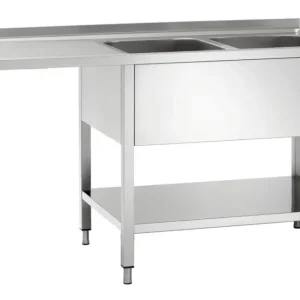Bartscher Spoelwerktafel RVS | 2 Spoelbakken Rechts | Afdruipvlak Links | Bodemschap | Vaatwasser Ruimte Links | 1600x700x850mm Hete Deal