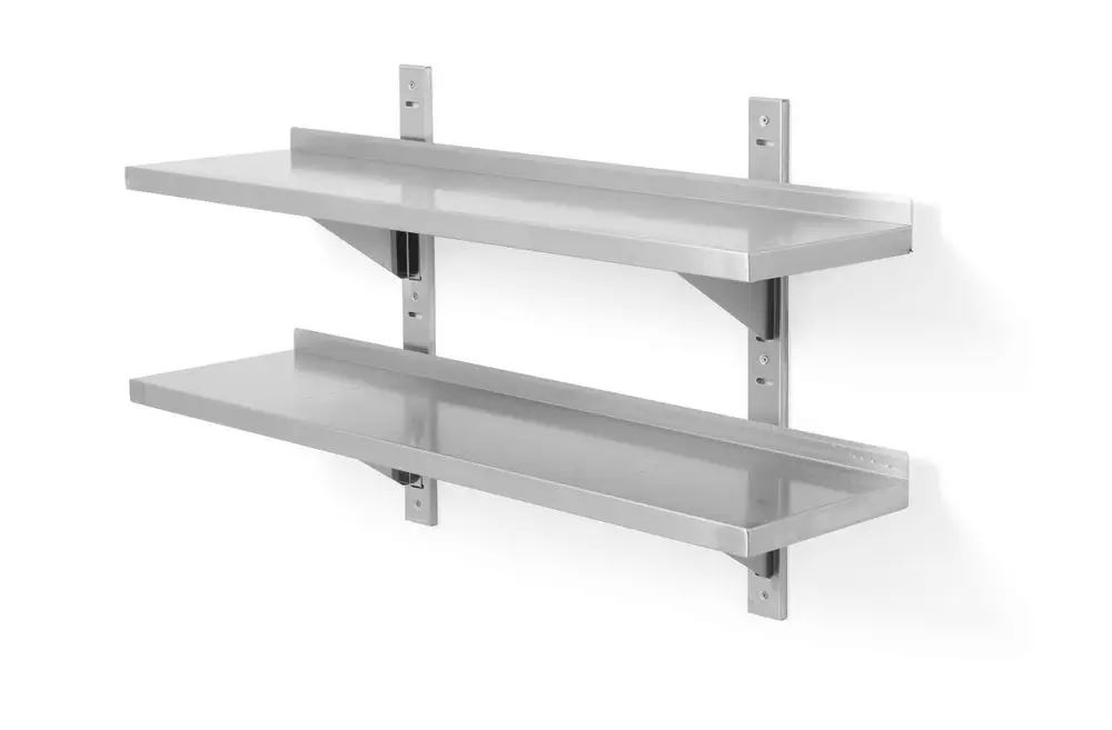 Korting Dubbel Verstelbare Wandplank, Met Twee Stalen Beugels, Hendi, 1200x300x(h)600mm