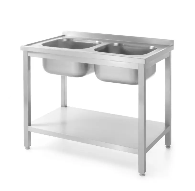 Op = Op Dubbele Spoeltafel Met Schap – Voor Zelfmontage, Hendi, Kitchen Line, 1000x600x(h)850mm
