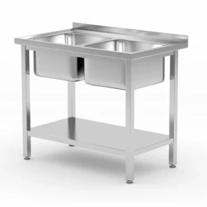 Dubbele Spoeltafel Met Schap Budget Line – Geschroefd, Hendi, Budget Line, Twee Wasbakken, 1000x600x(h)850mm Hoge Kwaliteit