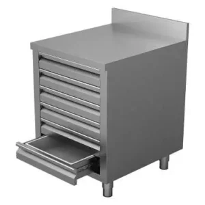 Koop Online Pizzawerktafel | RVS | 6 Deegladen (en600x400) | Achter Rand | 500x700x850(h)mm