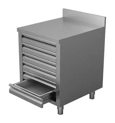 Koop Online Pizzawerktafel | RVS | 6 Deegladen (en600x400) | Achter Rand | 500x700x850(h)mm