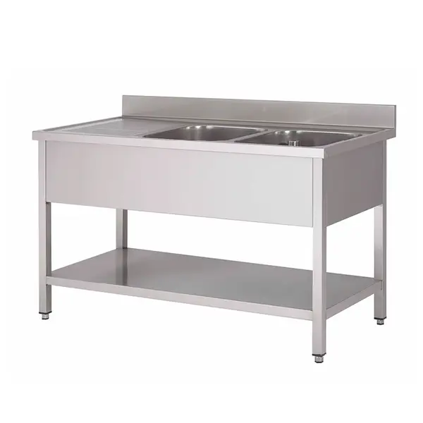 Rechtstreeks Van De Fabrikant Unninox | 200x70x(h)85 | RVS Spoeltafel Met 2 Spoelbakken Rechts + Bodemschap, Demontabel