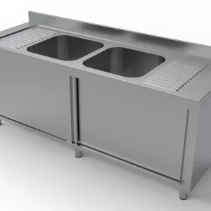 Exclusieve Aanbieding Unninox | Spoeltafel | RVS | Schuifdeuren | Dubbel Wasbak Midden | 2000x700x850mm