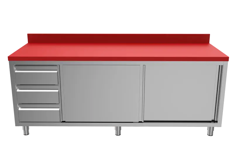 Unninox Snijwerktafel | RVS/polyethyleen | Schuifdeuren + Laden | 1400x600x850/900mm Beste Prijs